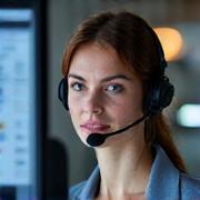 A caring insurance claims specialist assisting a customer over the phone, with a laptop showing claim forms, representing 24/7 claims support.