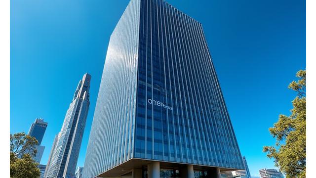Modern office building in Sydney's central business district with the SecureShield Insurance logo visible.