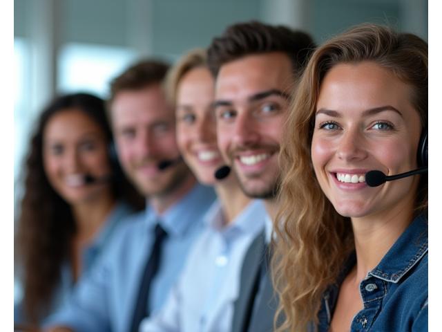A diverse team of friendly SecureShield Insurance customer service representatives smiling and ready to help, set in a modern Australian office.
