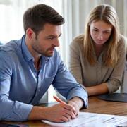 A professional SecureShield Insurance agent reviewing policy documents with a couple, representing policy management.