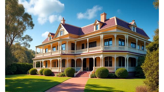 Restored Victorian-era home exterior, showcasing intricate details after fire damage
