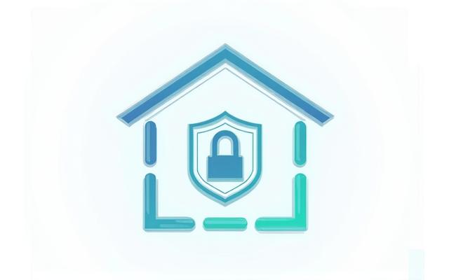 Stylized graphic of a secure smart home with alarm systems and camera icons