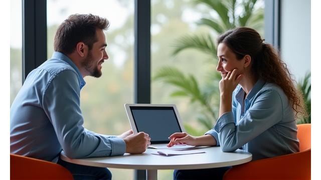 A financial advisor helping a young Australian couple with their budget