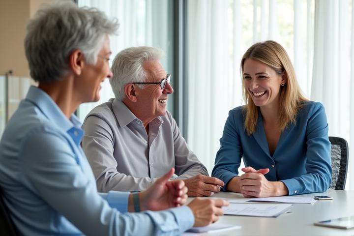 A financial advisor discussing pension plans with an older couple.