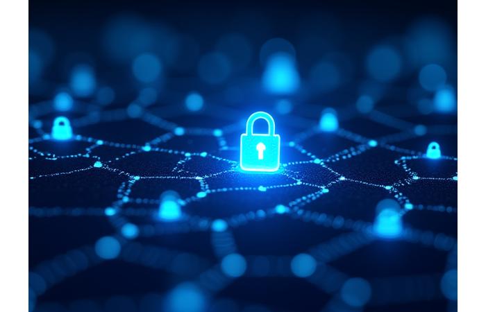 Visual representation of strong encryption over a network, with secure lock icons.