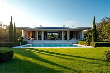 Luxury residential estate with sprawling lawns and a contemporary design, representing high-value properties.