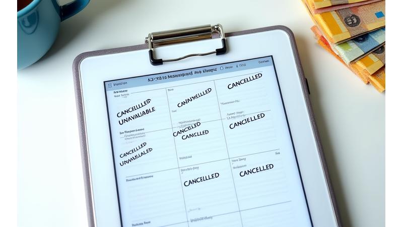 Calendar with cancelled bookings and a stack of Australian currency, symbolizing lost income protection.